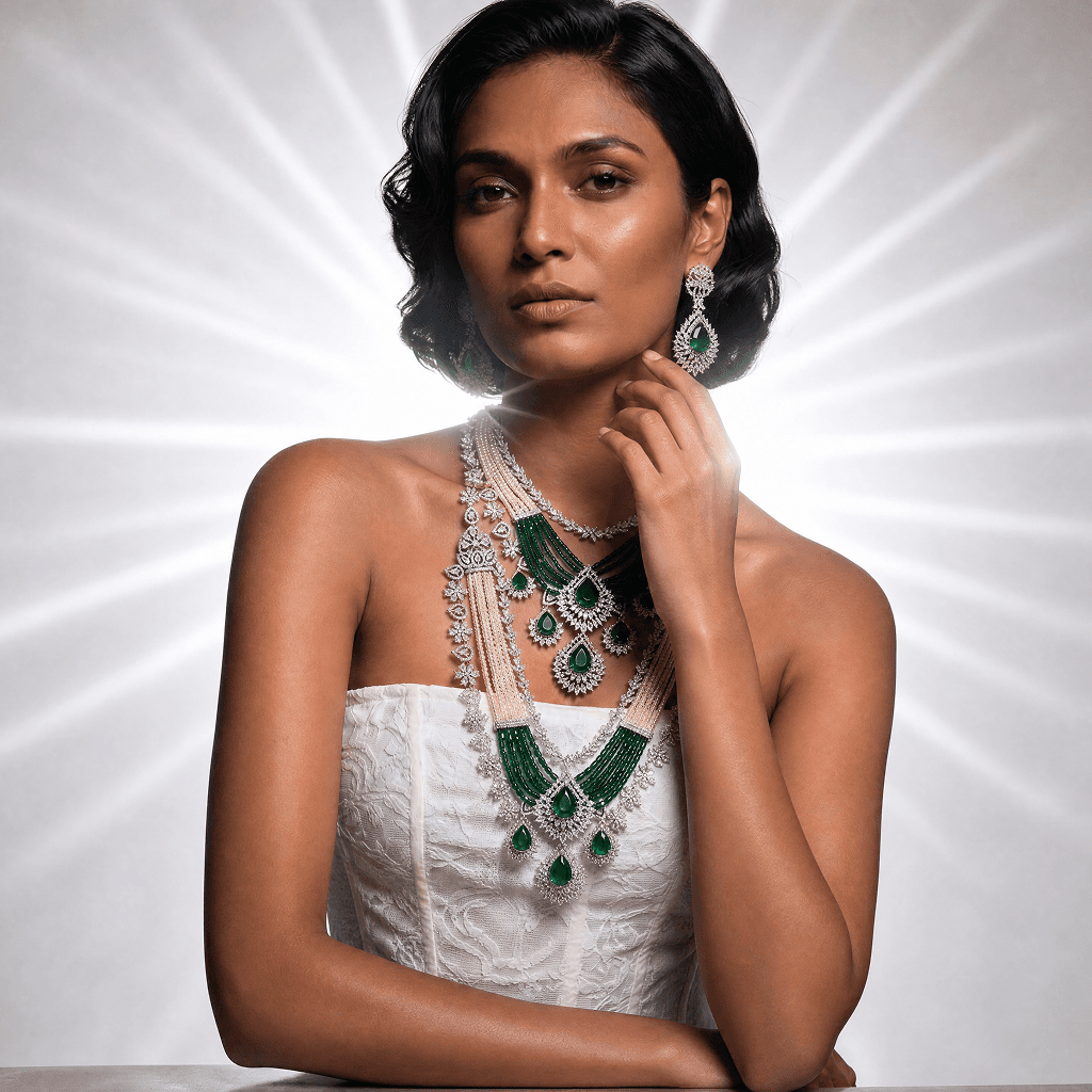 The Regal Pearl and Emerald Cascade Set