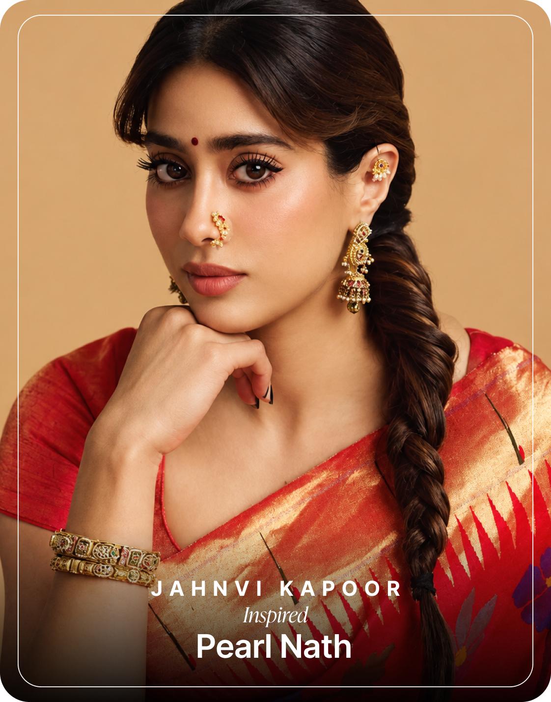 Shop Janhvi Kapoor's Pearl Nath and Bugadi Earrings on Eternz.