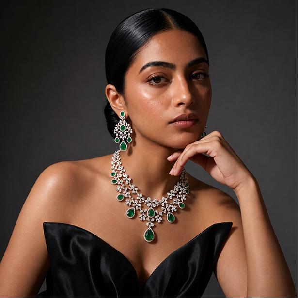 Vantara Emerald Blossom Jewellery Set