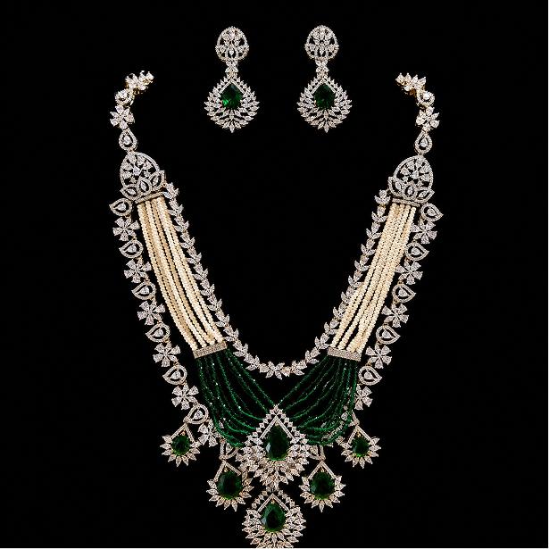 The Regal Pearl and Emerald Cascade Set