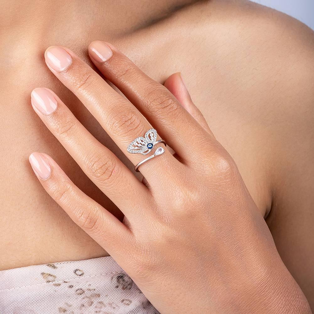 Evil Eye Butterfly Ring In Silver Color