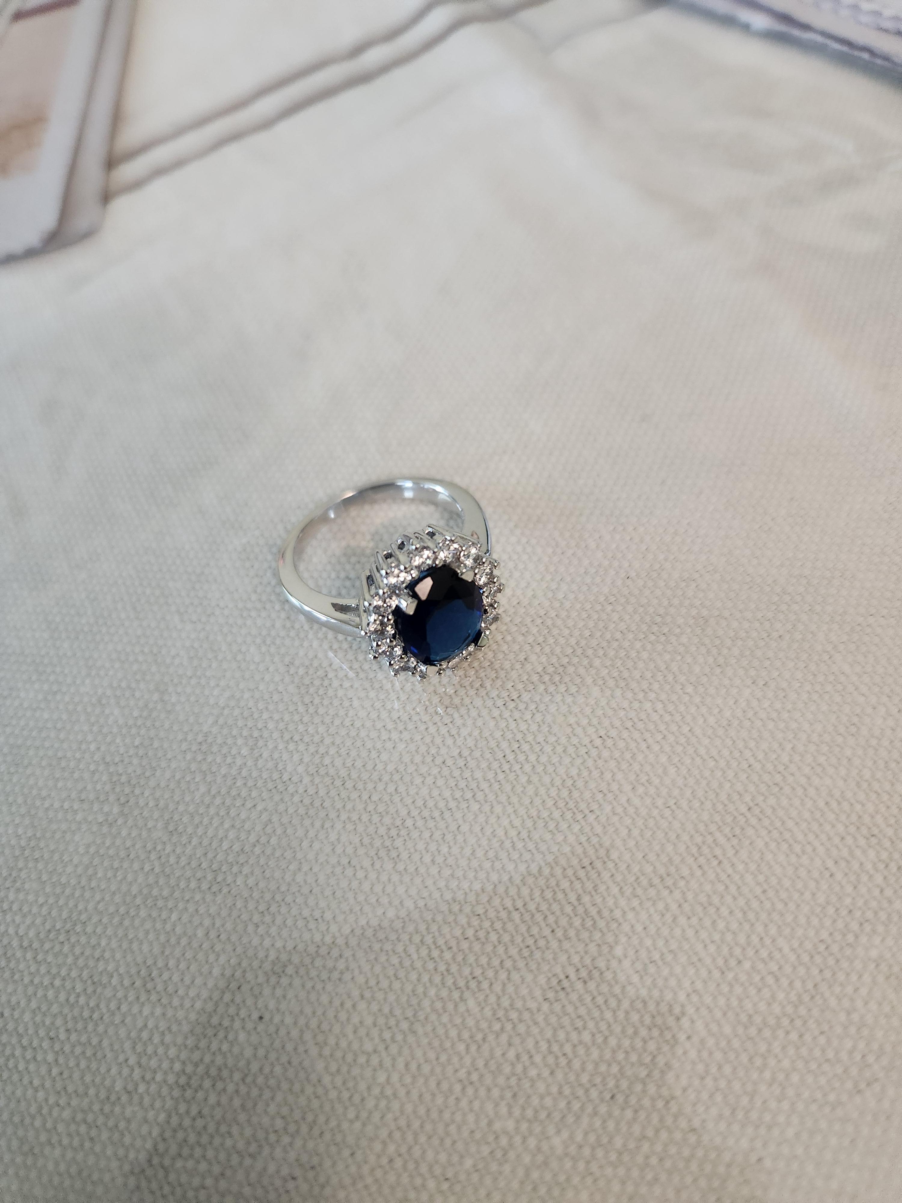 Silver Sapphire Halo Ring For Women