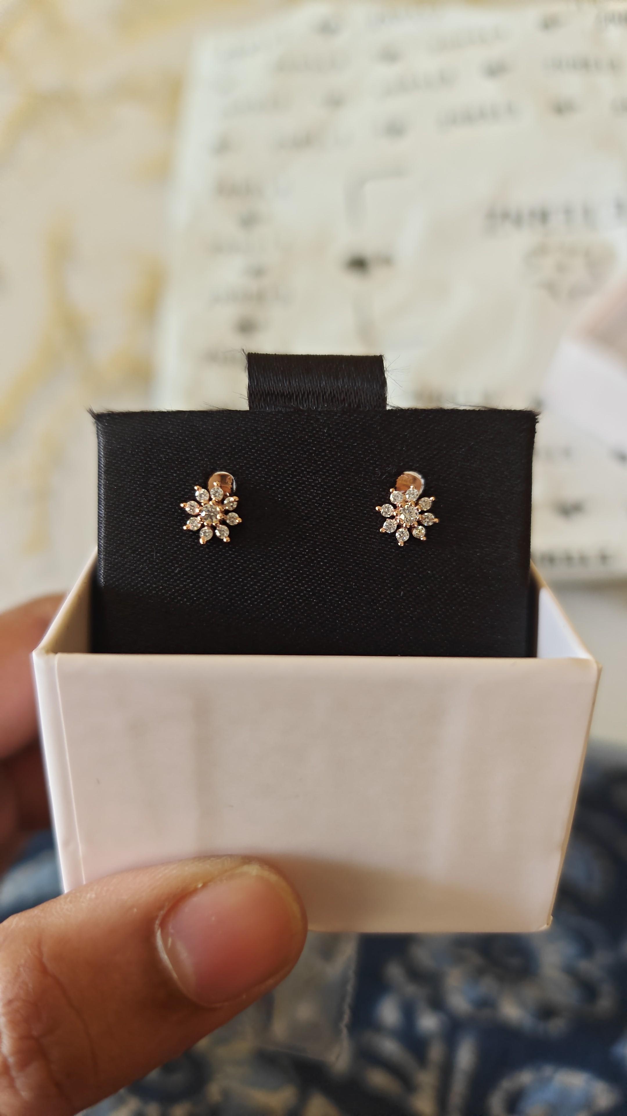 Cz Studded Floral Rose Gold 925 Sterling Silver Stud Earrings