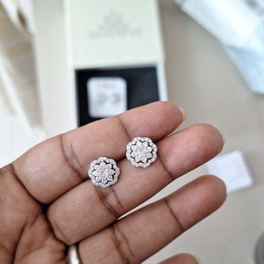 925 Sterling Silver Zircon Studded Floral Studds Earrings
