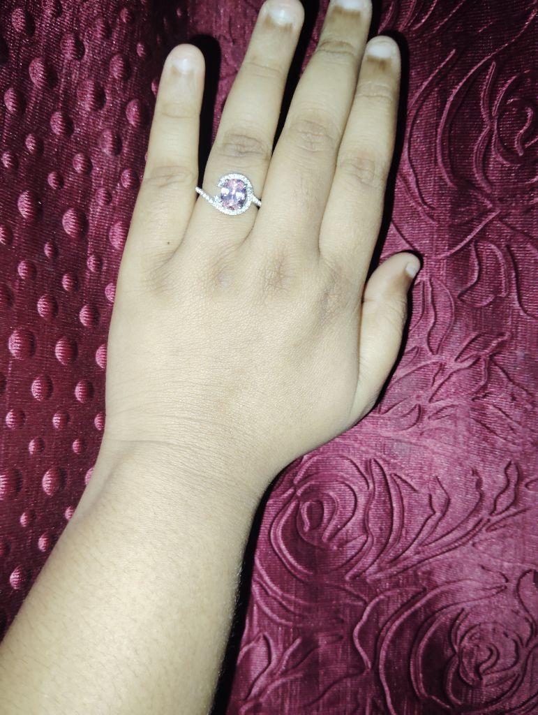Clara 925 Silver Swiss Zircon Platinum Plated Adjustable Malin Pink Designer Solitaire Finger Ring