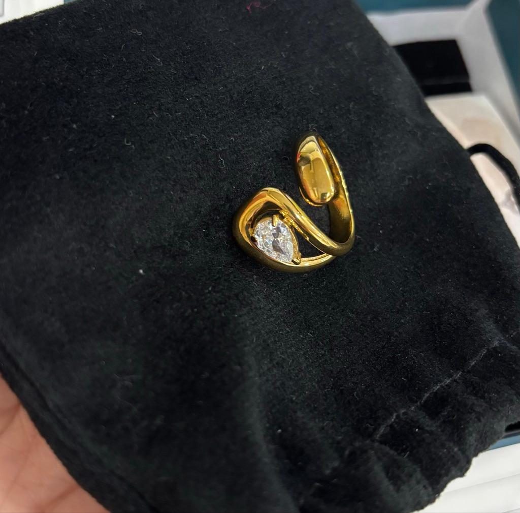 Gold Plated Adjustable Ring For Women And Girls, Pear-Cut Swirl Open Ring