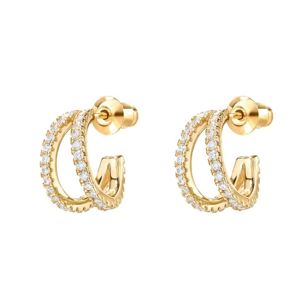 14K Gold Plated Double Half Hoops With Zircons| Lightweight, Daily Wear Earrings