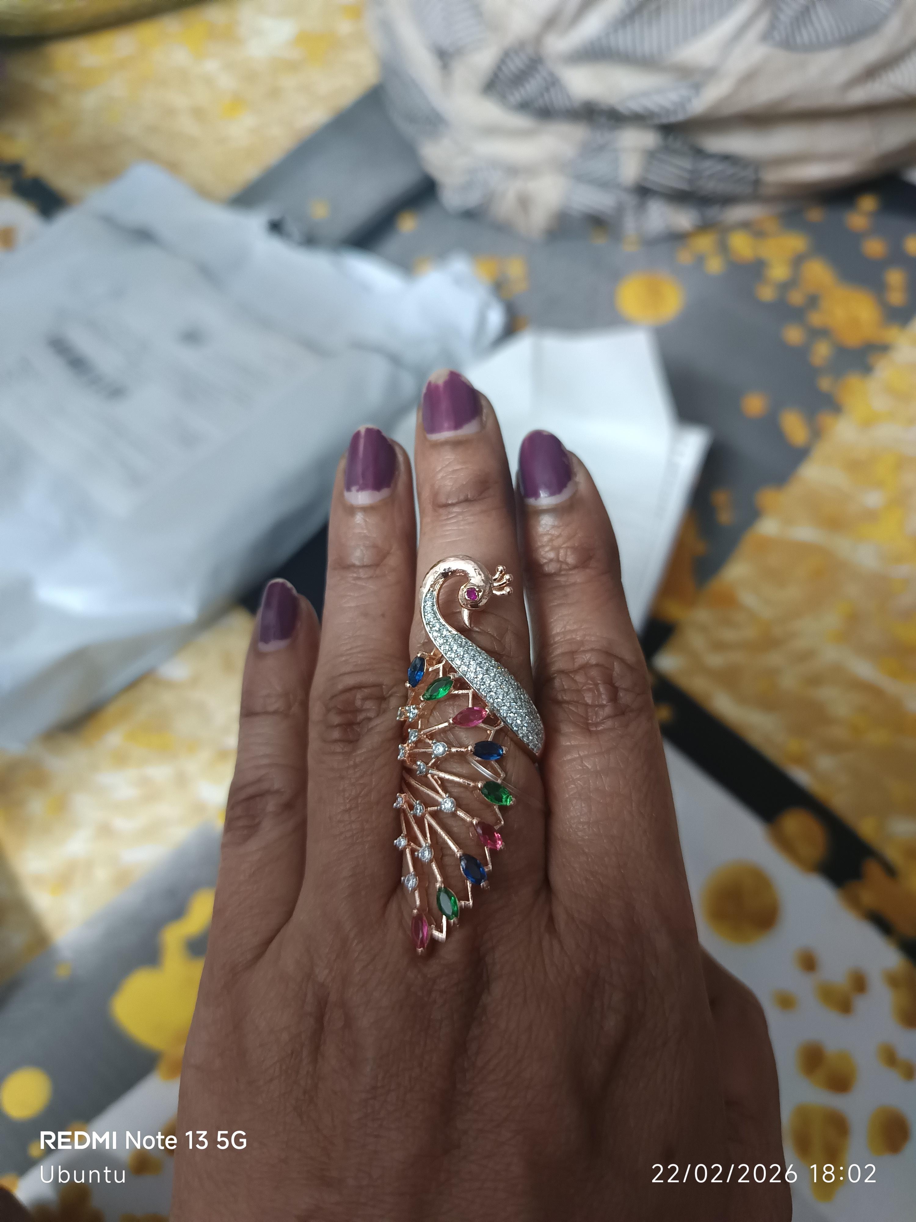 Rose Gold Plated Multi Colour Ad Studded Peacock-Handcrafted Finger Ring