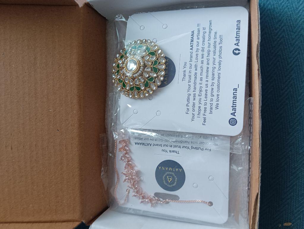 Gold-Plated White & Green Kundan-Studded Adjustable Finger Rings