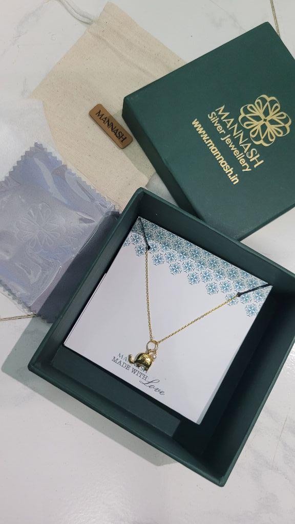 Cute Elephant With Pearl Gold Plated Sterling Silver Charm Pendant With Chain