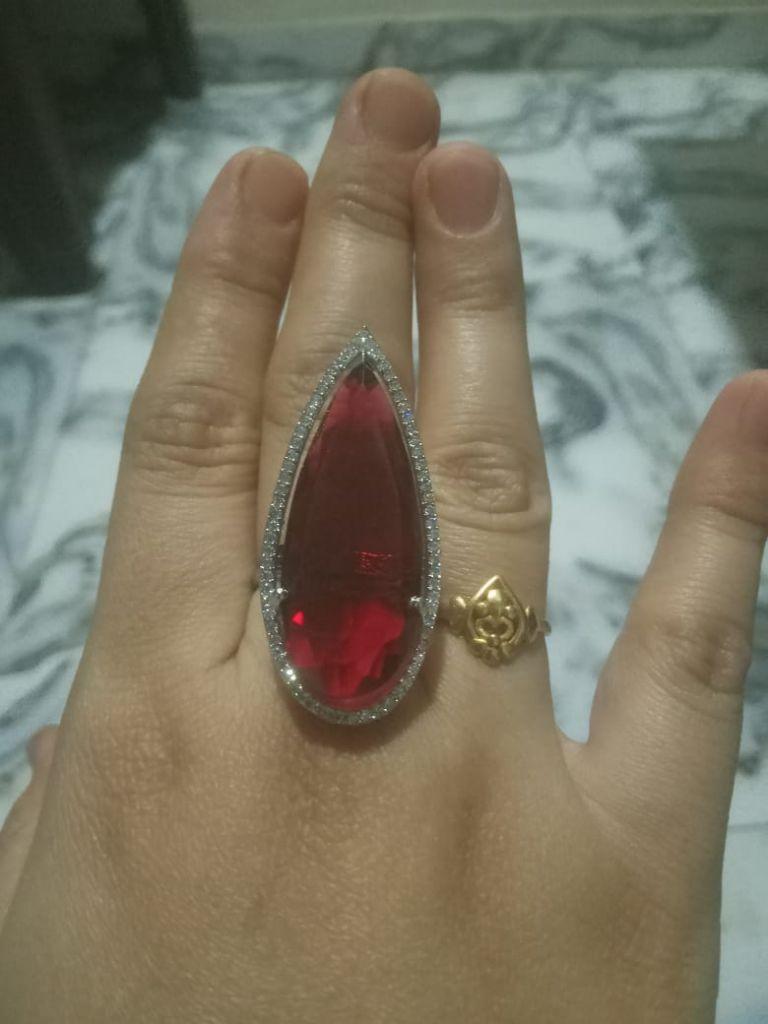 Silver Toned Red Ruby Cz Minimal Luxe Finger Ring