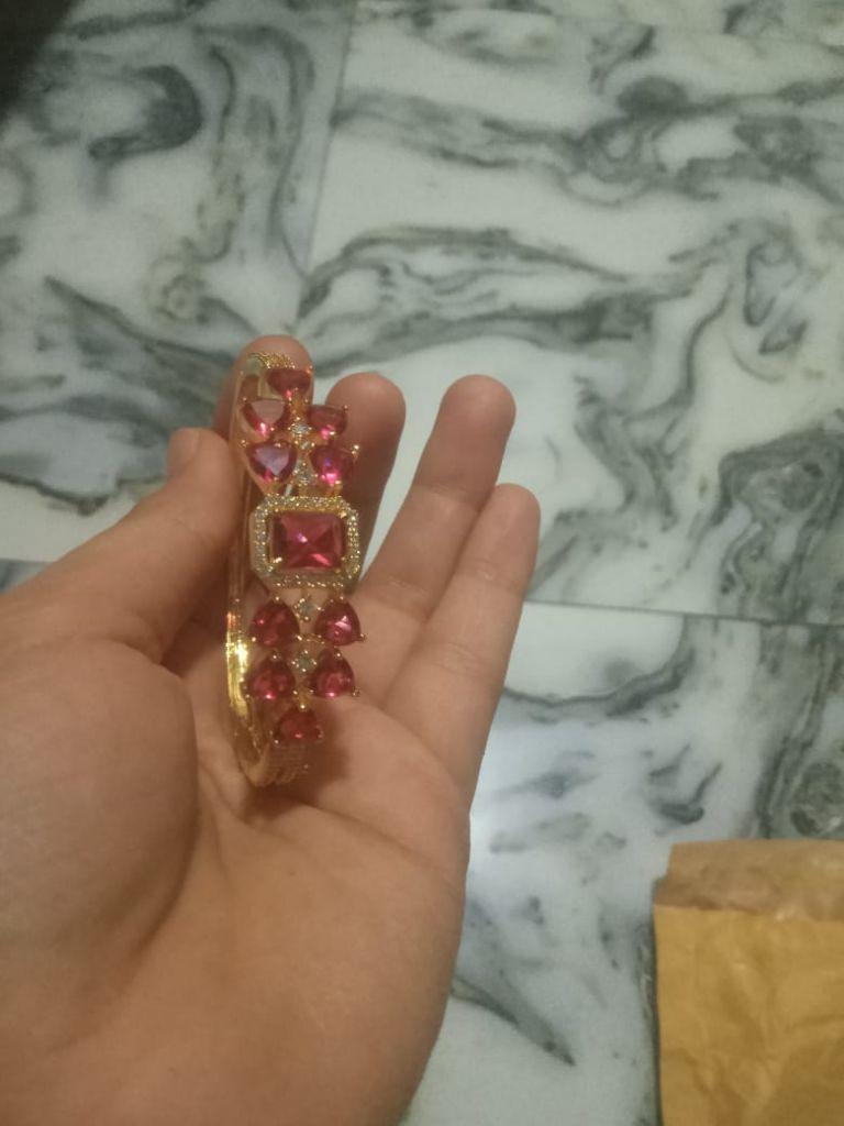 Saraf Jewellery Gold Plated With Ruby American Diamond Studded Handcrafted Designer Bracelet For Women & Girls