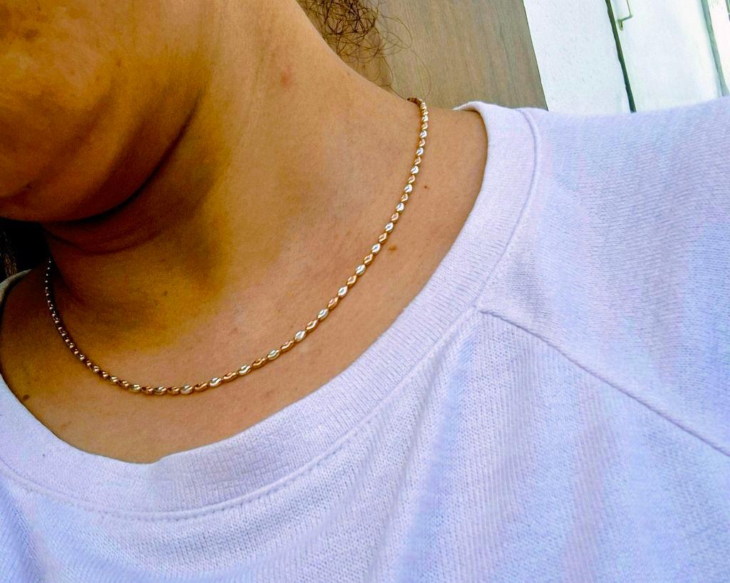 Dual-Tone Wave Beaded Silver Chain