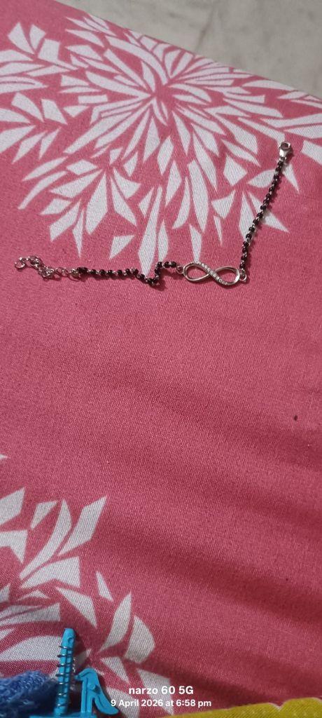 Clara 925 Sterling Silver Rhodium Plated Black Beads Infinity Hand Mangalsutra Bracelet
