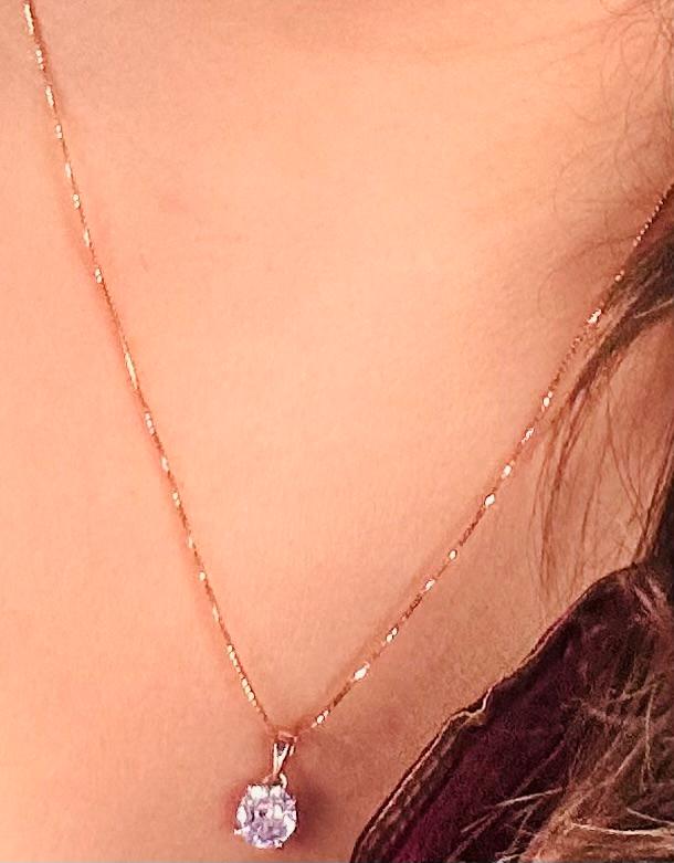 Classic Solitaire Rose Gold Plated Sterling Silver Pendant Set With Chain
