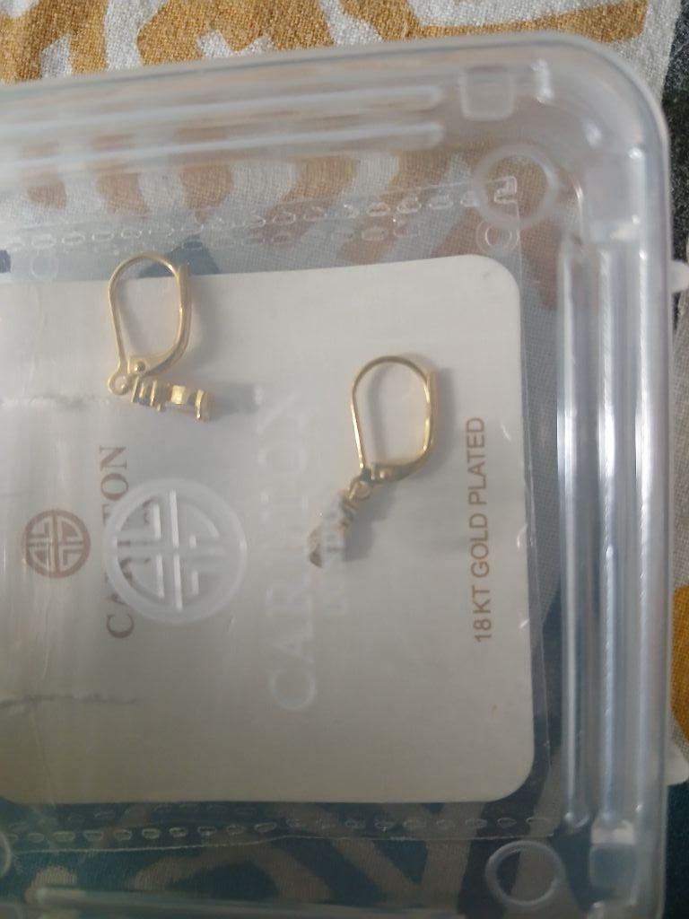 Carlton London 18Kt Gold Plated Dangling Solitaire Drop Earrings