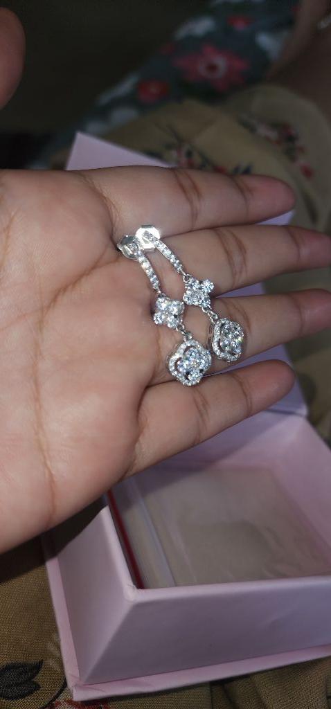 Silver Floral Clover Cz Studded Earrings