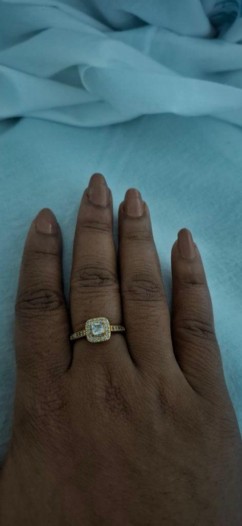 Princess Cut Halo Gold Anti-Tarnish Ring For Women