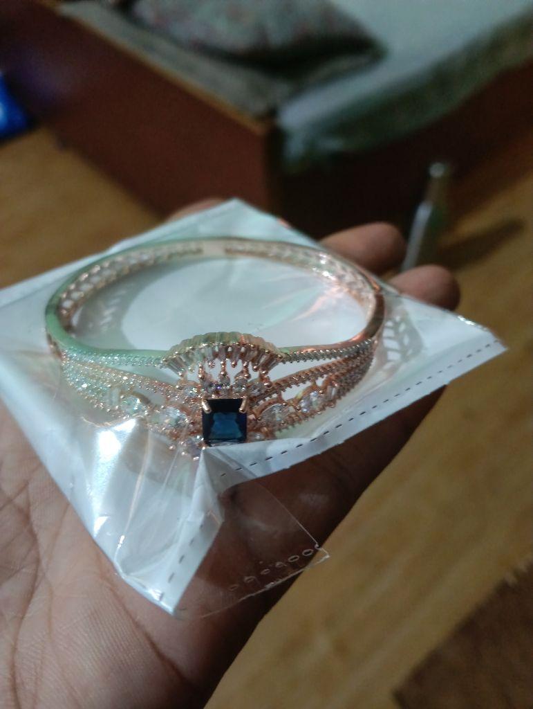 Rose Gold Plated Blue Ad Handcrafeted Bangle Style Bracelet