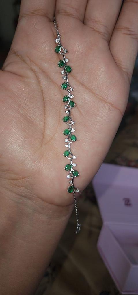 Silver Green Emerald Floral Theme Bracelet