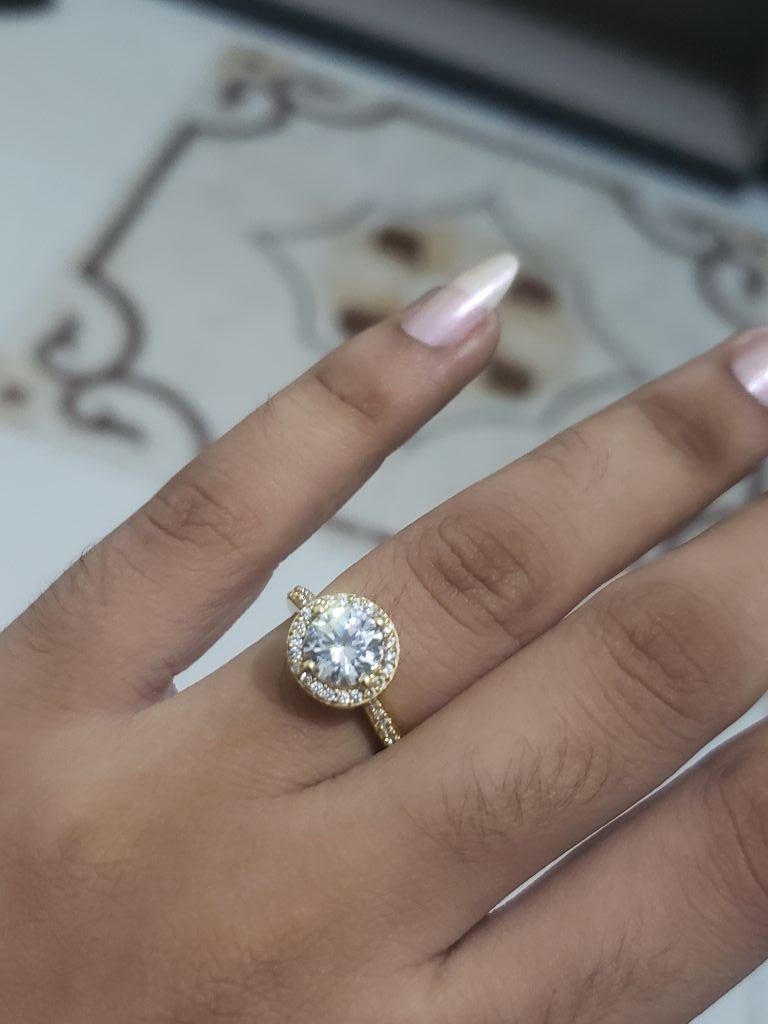Golden Aura Gold-Plated 925 Sterling Silver Solitaire Halo Ring For Her (Adjustable)