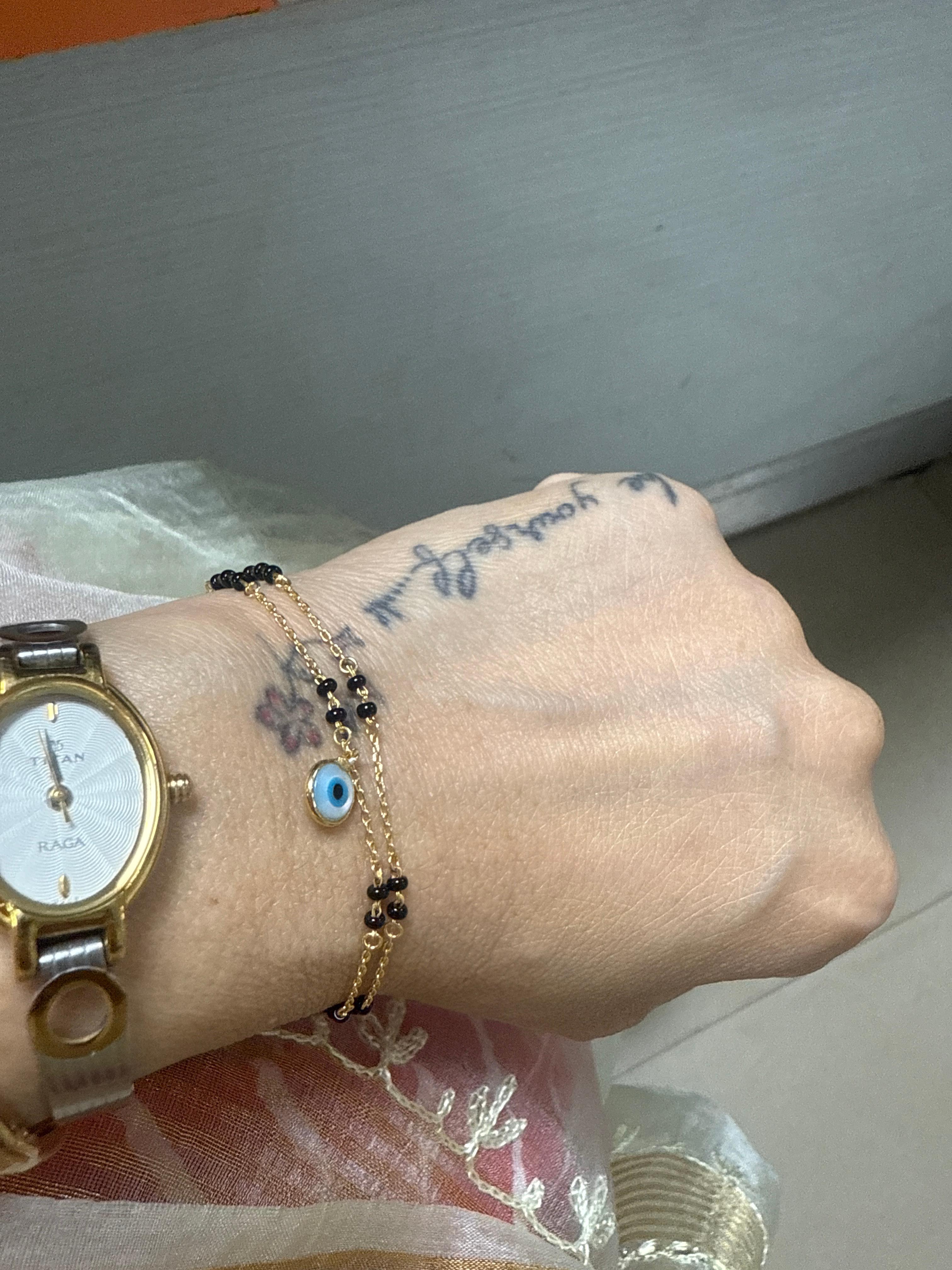 Mannash Charmingly Trendy Evil Eye Gold Plated Sterling Silver Mangalsutra Bracelet