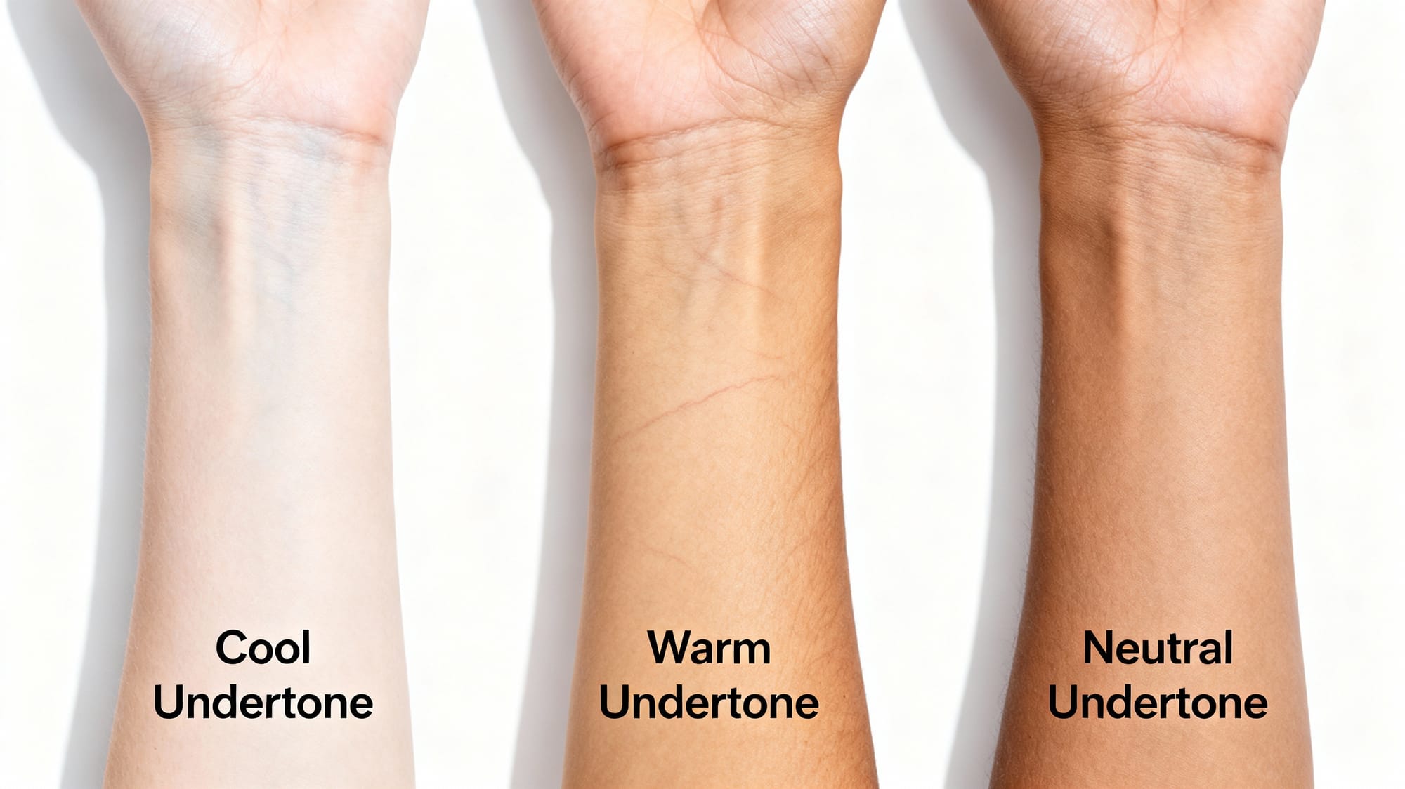 Visual guide comparing Cool, Warm, and Neutral skin undertones and vein colors.