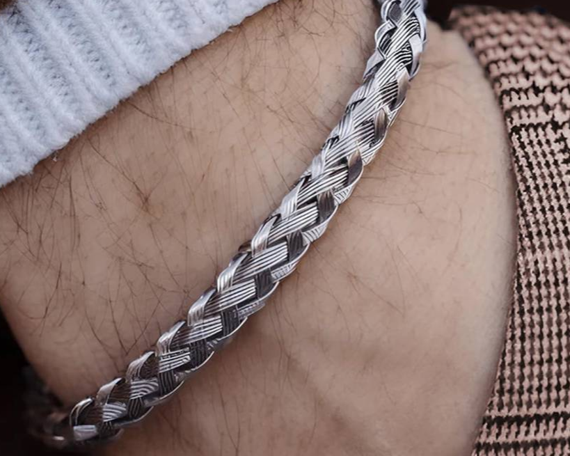 Silver plated stainless steel metal kada bracelet