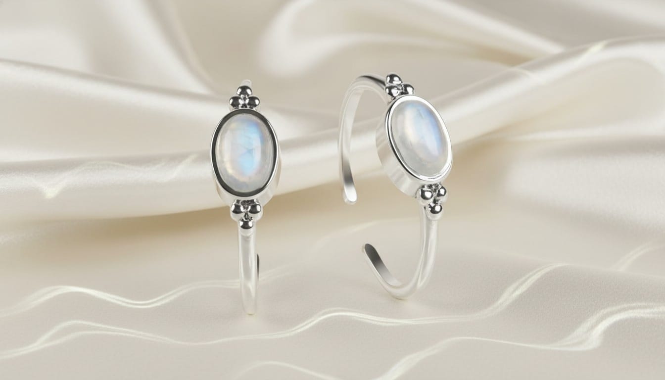925 Sterling Silver Size Adjustable Moonstone Toe Rings Pair From Eternz.