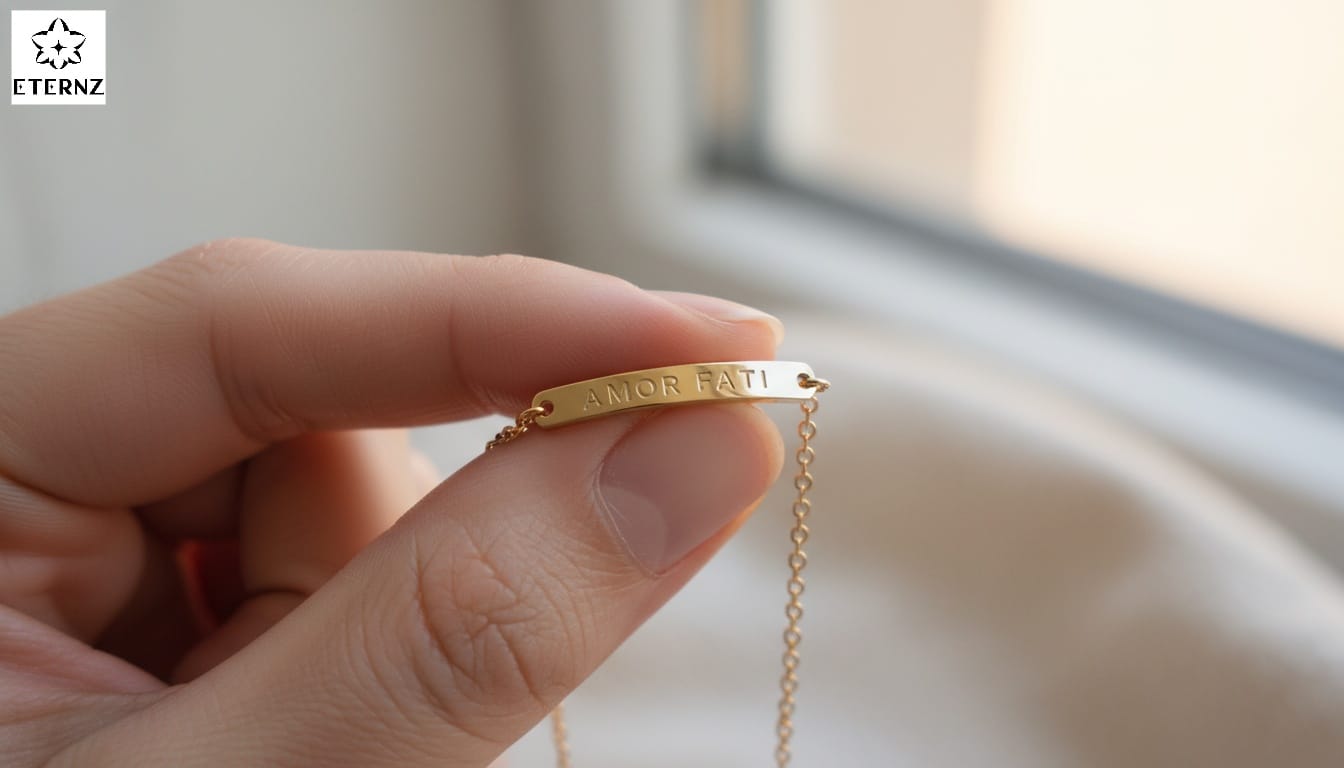 Close-up of a hand holding a custom engraved gold bracelet, a top personalized jewelry gift idea for Valentine's Day 2026.