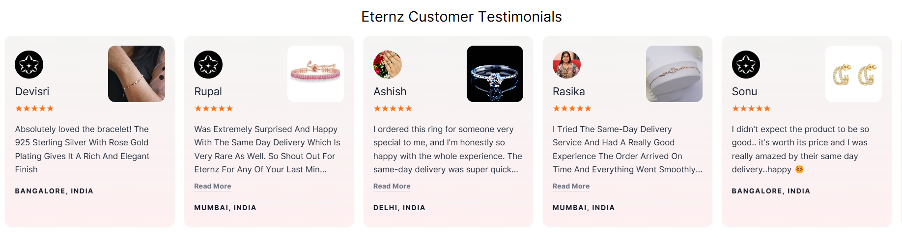 Eternz Customer Testimonials.