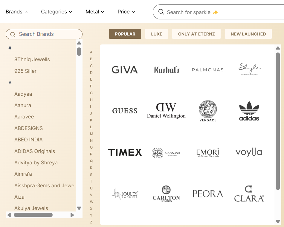 verified jewelry brands on Eternz.