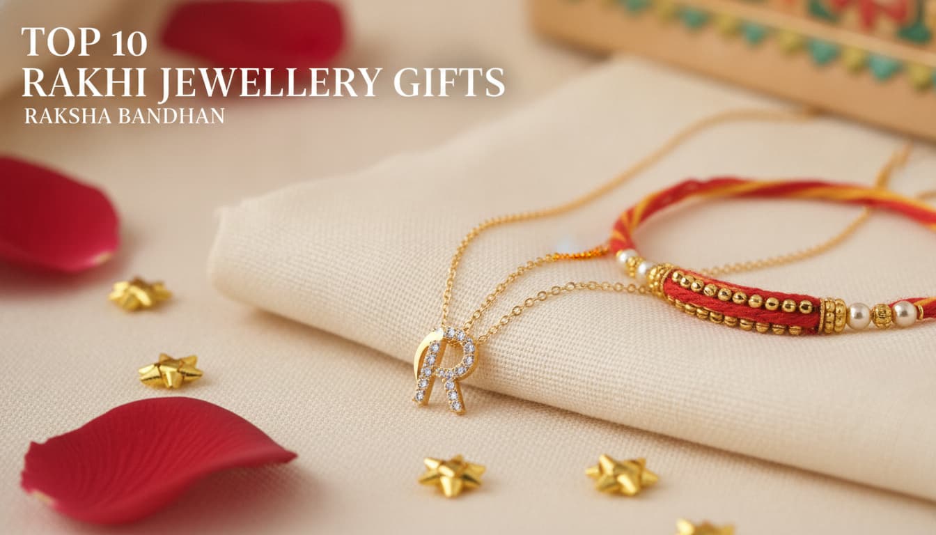 Close-up of delicate gold necklace with an elegant pendant, a premium Rakhi gift idea for sisters looking for jewellery.