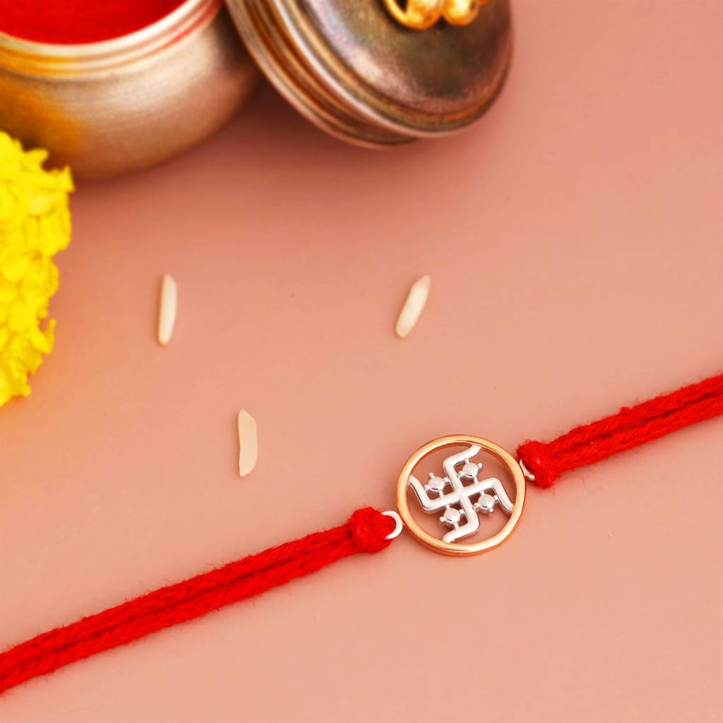 KuberBox 925 Sterling Silver Swastik Silver Rakhi (One Size)