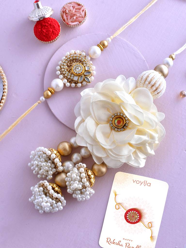 Voylla Faux Pearls Kundan Gems Lumba Rakhi.
