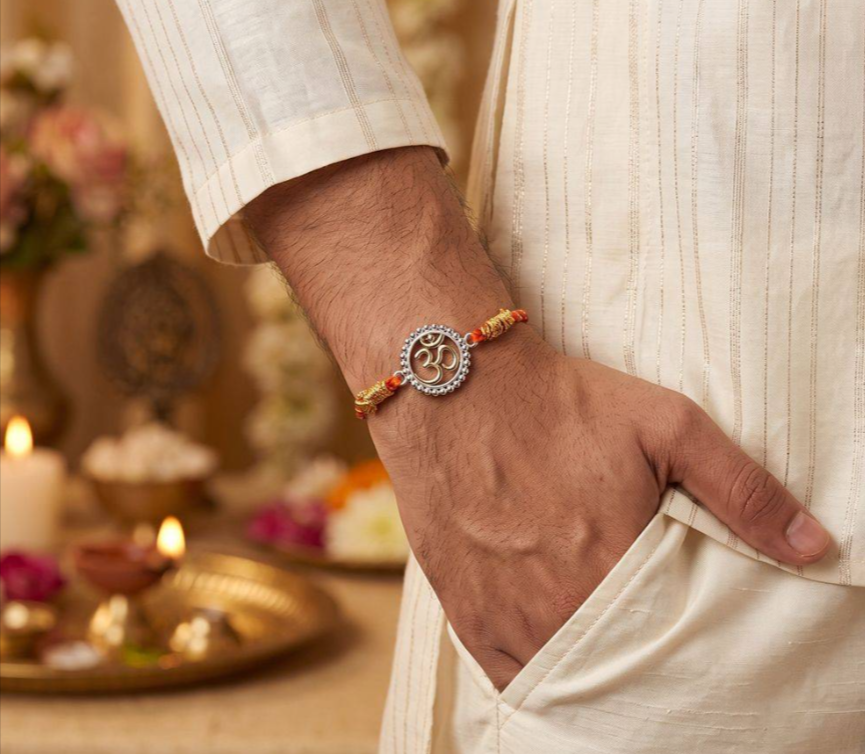 ZALKARI Silver Om Stylish Rakhi.