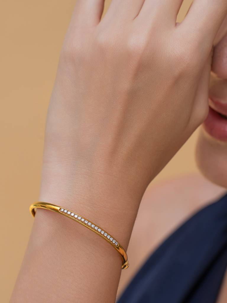 Shayn Pavé Gold Bracelet 925 Sterling Silver 18Kt Gold Vermeil Jewellery For Women (8 Inches).