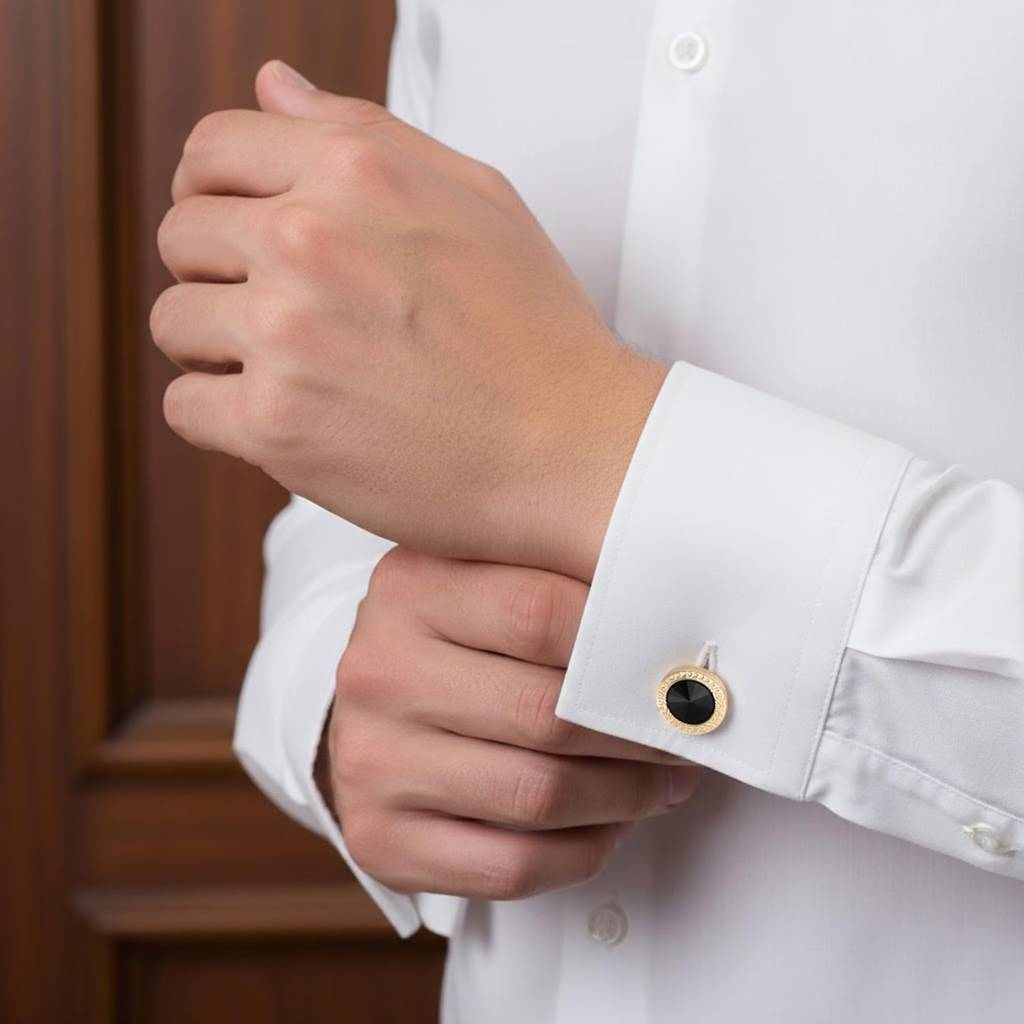 Peora Gold Plated Black Onyx Studded Fancy Cufflinks Business & Occasion Gift For Men (One size)