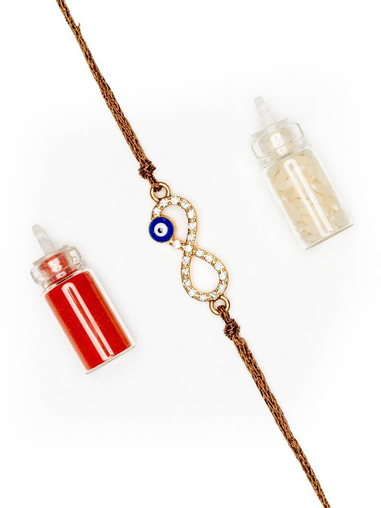 Look and Adorn Ad Stone Studded Infinity Evil Eye Designer Rakhi.