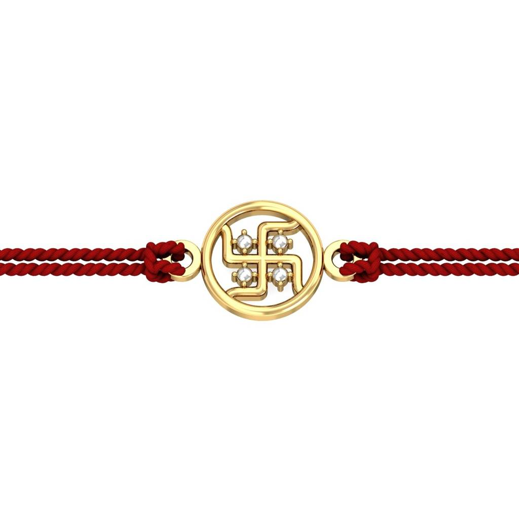 KuberBox 9K Yellow Gold Gold Swastika Rakhi (One Size).