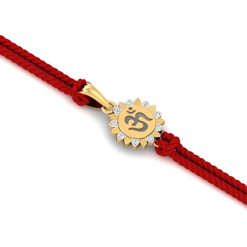 KuberBox 9K Yellow Gold Aumkara Diamond Rakhi Cum Pendant (One Size).