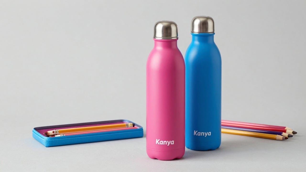 Best Kanya Pujan return gift ideas featuring cute stainless steel water bottles and pencil boxes for Kanjak special celebrations