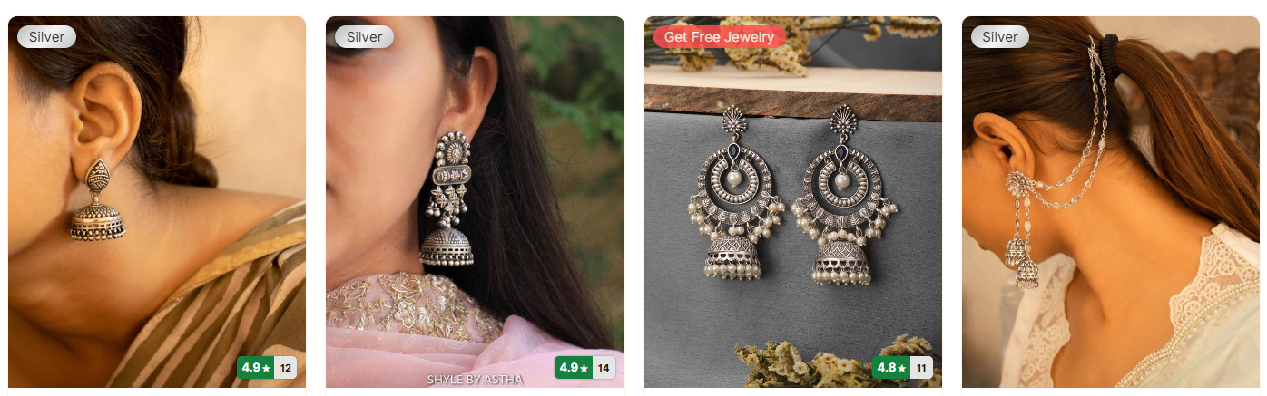 Oxidised Silver Jhumkas