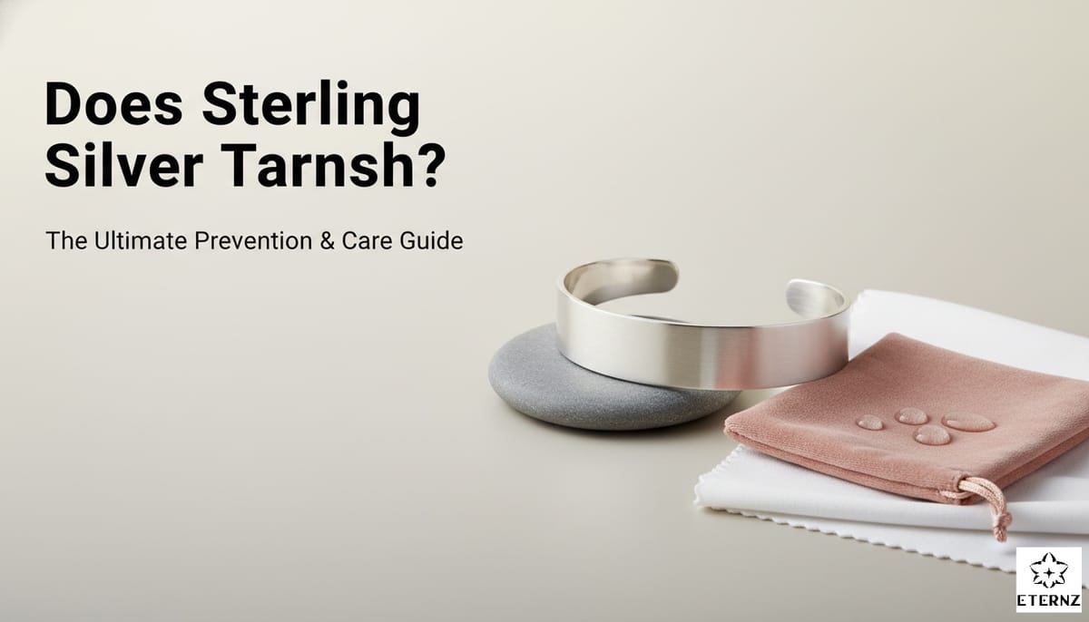 Blog cover for 'Does Sterling Silver Tarnish? The Ultimate Prevention & Care Guide' by Eternz.