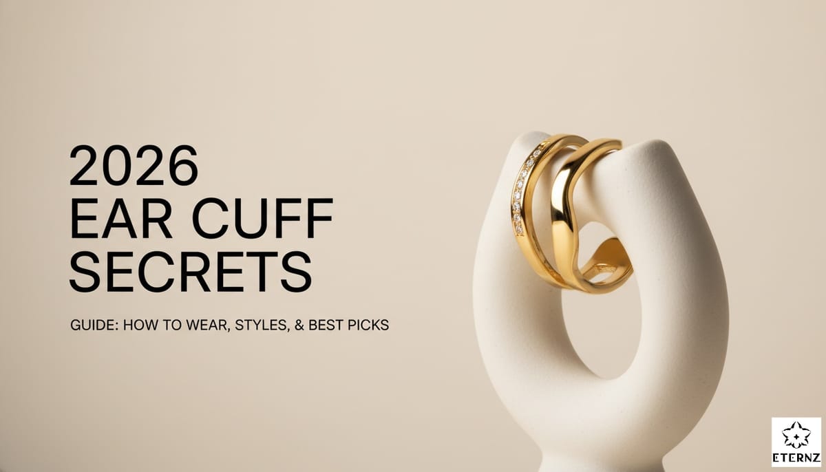 Blog cover for the 'The Ultimate Ear Cuffs Guide: Trending Styles and How to Wear in 2026' by Eternz.