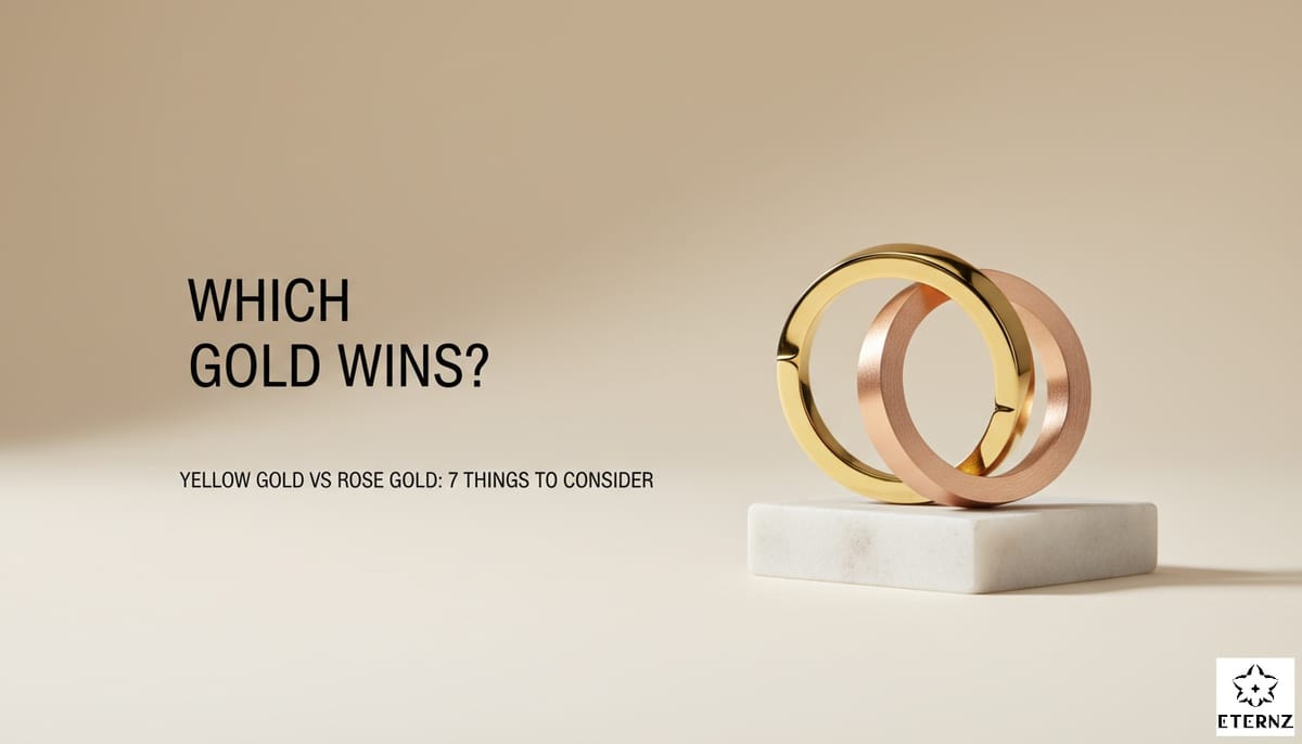 Blog cover for the 'Yellow Gold vs. Rose Gold: Differences, Durability, and Style Guide' by Eternz
