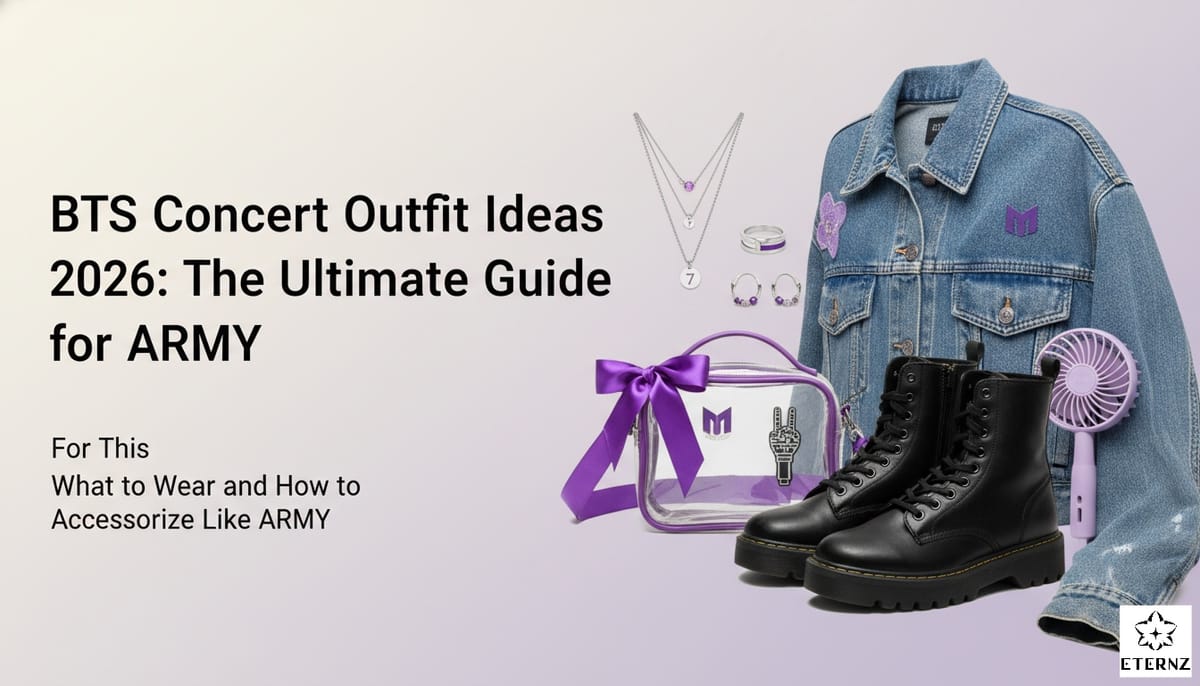 Blog cover for 'BTS Concert Outfit Ideas 2026: Dress Like ARMY' by Eternz.