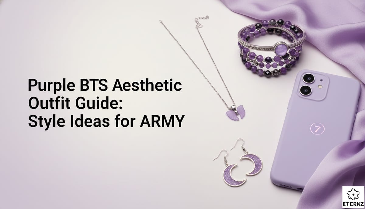 Blog cover for 'Purple BTS Aesthetic Outfit Guide: Style Ideas for ARMY' by Eternz.